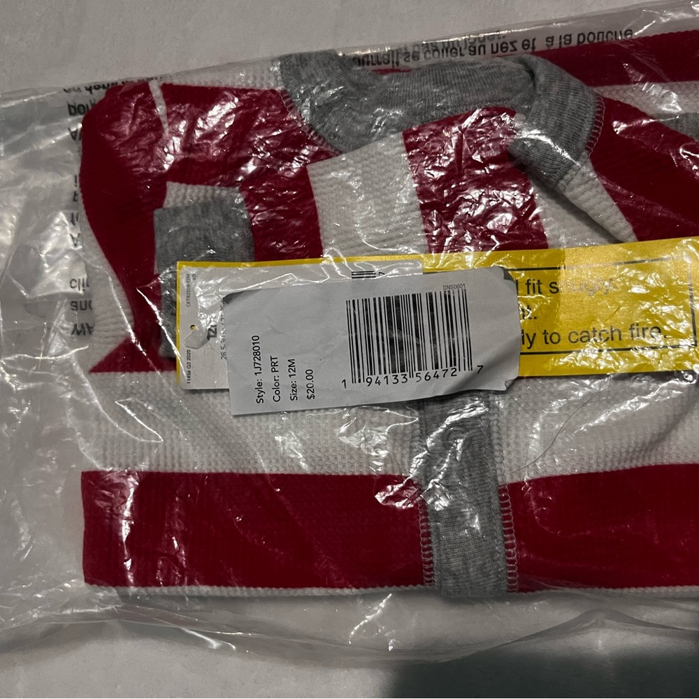 Red and white striped holiday thermal sleeper (12 months)